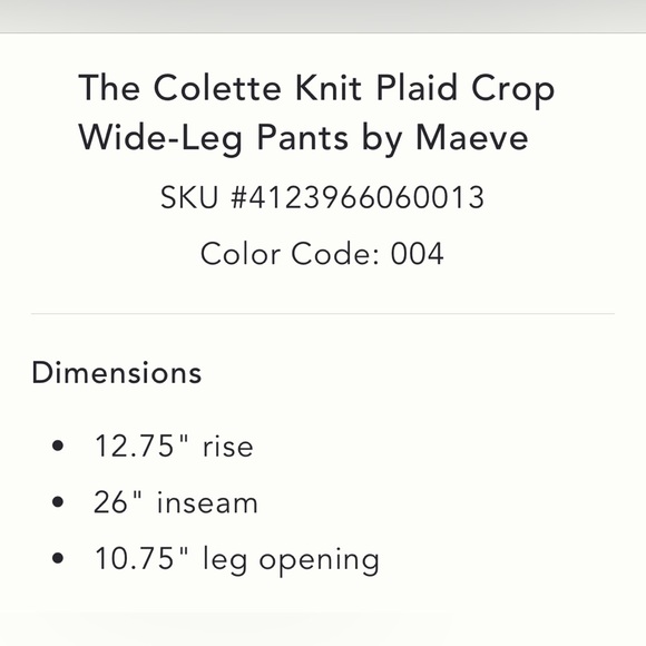 Maeve The Collette Knit Plaod Crop Wide Leg Pants LIKE NEW - Picture 13 of 14